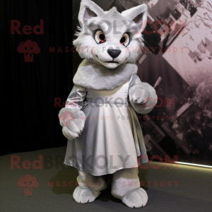 Silver Lynx mascot costume character dressed with a Wrap Skirt and Caps