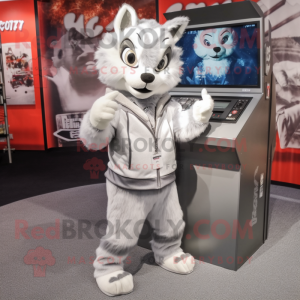 Silver Lynx mascot costume character dressed with a Wrap Skirt and Caps