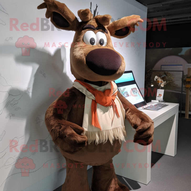 Brown Reindeer mascot costume character dressed with a Polo Shirt and Scarf clips Brown Reindeer mascot costume character dressed with a Polo Shirt and Scarf clips