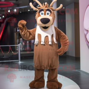 Brown Reindeer mascot costume character dressed with a Polo Shirt and Scarf clips
