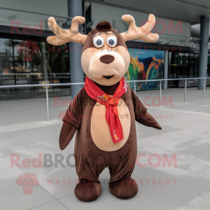 Brown Reindeer mascot costume character dressed with a Polo Shirt and Scarf clips