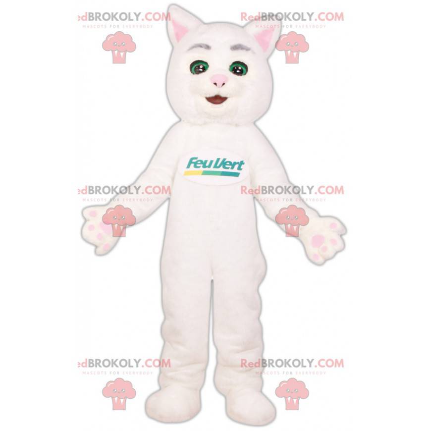 Green Light Mascot. Mascot of the white cat of the mark Feu Green Light Mascot. Mascot of the white cat of the mark Feu