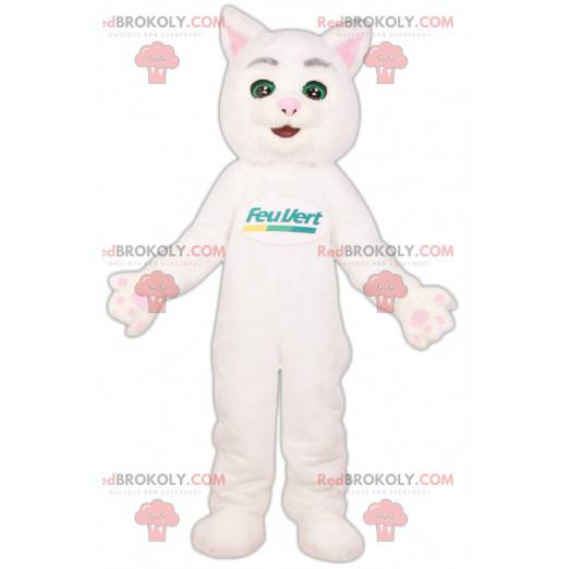 Grünes Licht Maskottchen. Maskottchen der weißen Katze der