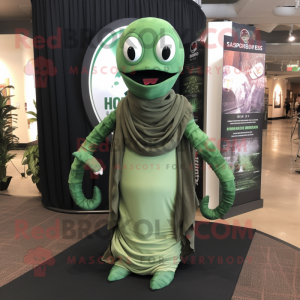 Forest Green Hydra mascot costume character dressed with a Tank Top and Scarf clips