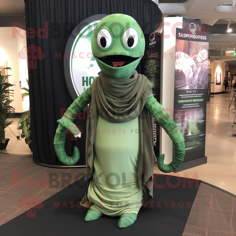 Forest Green Hydra mascot costume character dressed with a Tank Top and Scarf clips Forest Green Hydra mascot costume character dressed with a Tank Top and Scarf clips