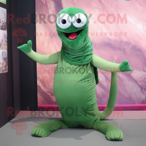 Forest Green Hydra mascot costume character dressed with a Tank Top and Scarf clips