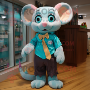 Turquoise Dormouse mascot costume character dressed with a Dress Shirt and Bow ties