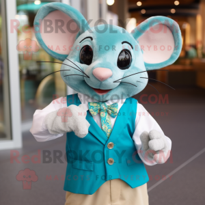 Turquoise Dormouse mascot costume character dressed with a Dress Shirt and Bow ties