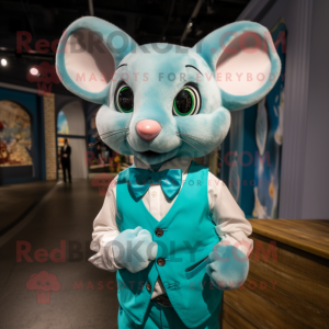 Turquoise Dormouse mascot costume character dressed with a Dress Shirt and Bow ties
