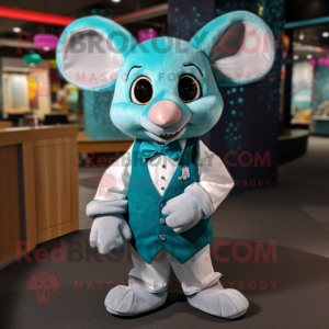 Turquoise Dormouse mascot costume character dressed with a Dress Shirt and Bow ties