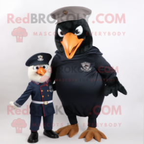 Navy Crow mascot costume character dressed with a Henley Shirt and Cummerbunds