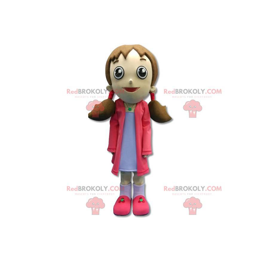 Maskot dívka oblečená v růžové s přikrývkami - Redbrokoly.com Maskot dívka oblečená v růžové s přikrývkami - Redbrokoly.com