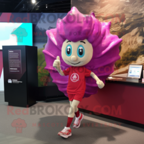 Magenta Oyster mascot costume character dressed with a Running Shorts and Hairpins