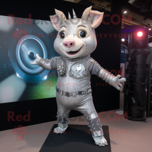 Silver Sow mascot costume character dressed with a Jeggings and Rings
