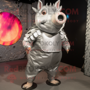 Silver Sow mascot costume character dressed with a Jeggings and Rings