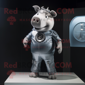 Silver Sow mascot costume character dressed with a Jeggings and Rings