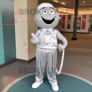 Silver Golf Ball mascot costume character dressed with a Dress Pants and Necklaces