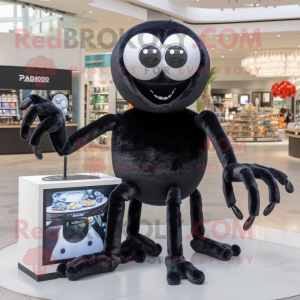 Black Spider mascot costume character dressed with a Polo Tee and Coin purses