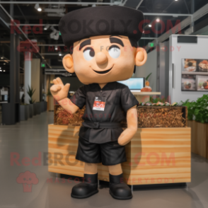 Black Pad Thai mascot costume character dressed with a Cargo Shorts and Headbands