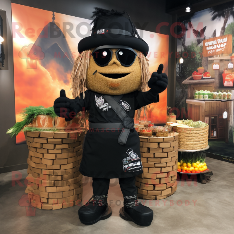 Black Pad Thai mascot costume character dressed with a Cargo Shorts and Headbands