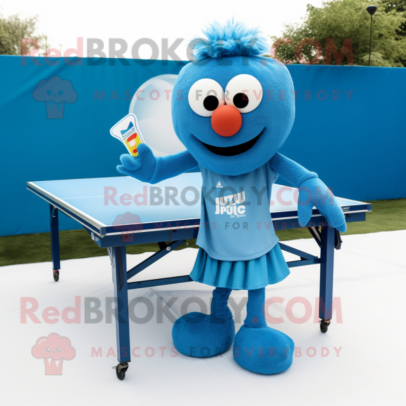 Blue Ping Pong Table mascot costume character dressed with a Capri Pants and Pocket squares Blue Ping Pong Table mascot costume character dressed with a Capri Pants and Pocket squares