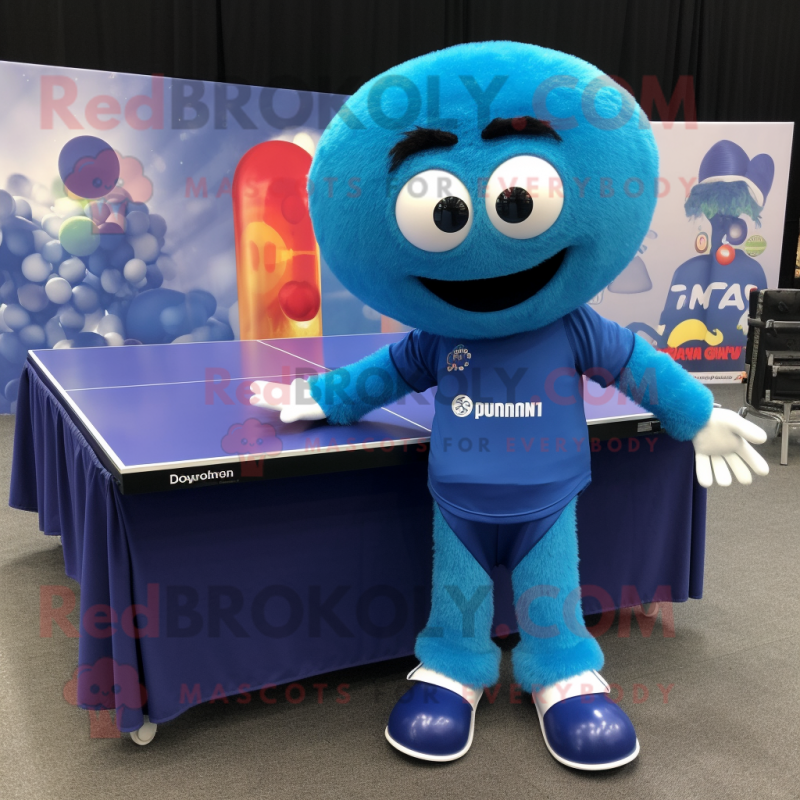 Blue Ping Pong Table mascot costume character dressed with a Capri Pants and Pocket squares Blue Ping Pong Table mascot costume character dressed with a Capri Pants and Pocket squares