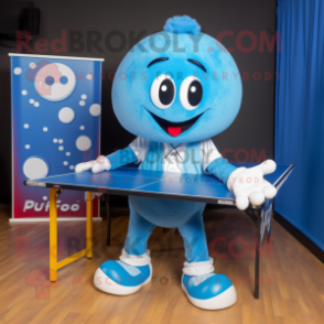 Blue Ping Pong Table mascot costume character dressed with a Capri Pants and Pocket squares