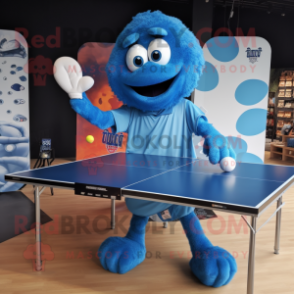 Blue Ping Pong Table mascot costume character dressed with a Capri Pants and Pocket squares
