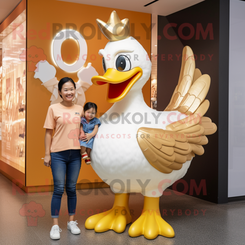 Gold Swans mascot costume character dressed with a Mom Jeans and Anklets Gold Swans mascot costume character dressed with a Mom Jeans and Anklets