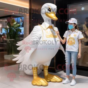 Gold Swans mascot costume character dressed with a Mom Jeans and Anklets