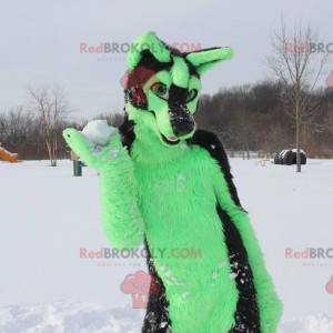 Soft and hairy green and black dog mascot - Redbrokoly.com