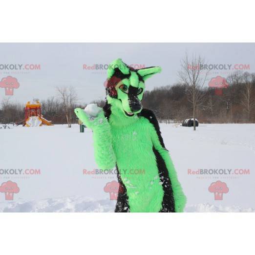 Mascotte cane verde e nero morbido e peloso - Redbrokoly.com