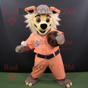 Peach Hyena mascot costume character dressed with a Baseball Tee and Scarves