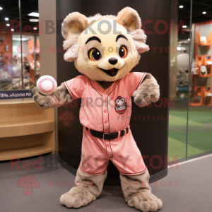 Peach Hyena mascot costume character dressed with a Baseball Tee and Scarves