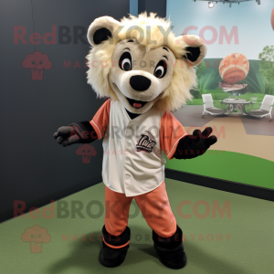 Peach Hyena mascot costume character dressed with a Baseball Tee and Scarves