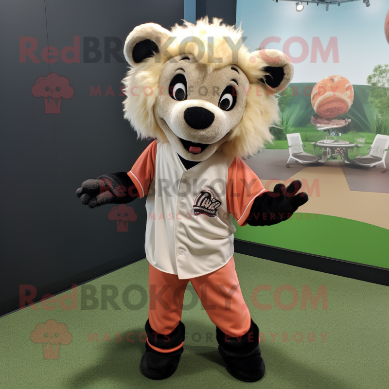 Peach Hyena mascot costume character dressed with a Baseball Tee and Scarves
