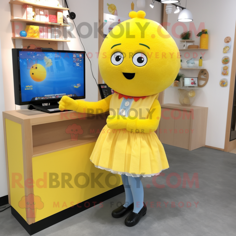 nan Lemon mascot costume character dressed with a Cardigan and Hair clips nan Lemon mascot costume character dressed with a Cardigan and Hair clips