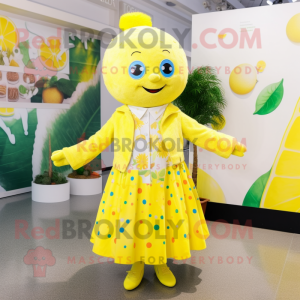nan Lemon mascot costume character dressed with a Cardigan and Hair clips