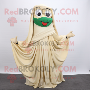 Beige Pesto Pasta mascot costume character dressed with a A-Line Dress and Shawls