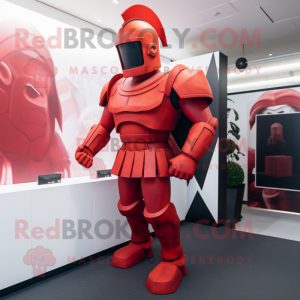 Red Spartan Soldier mascot costume character dressed with a Leggings and Cummerbunds