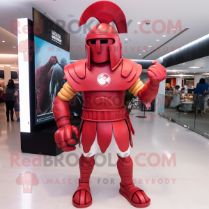 Red Spartan Soldier mascot costume character dressed with a Leggings and Cummerbunds