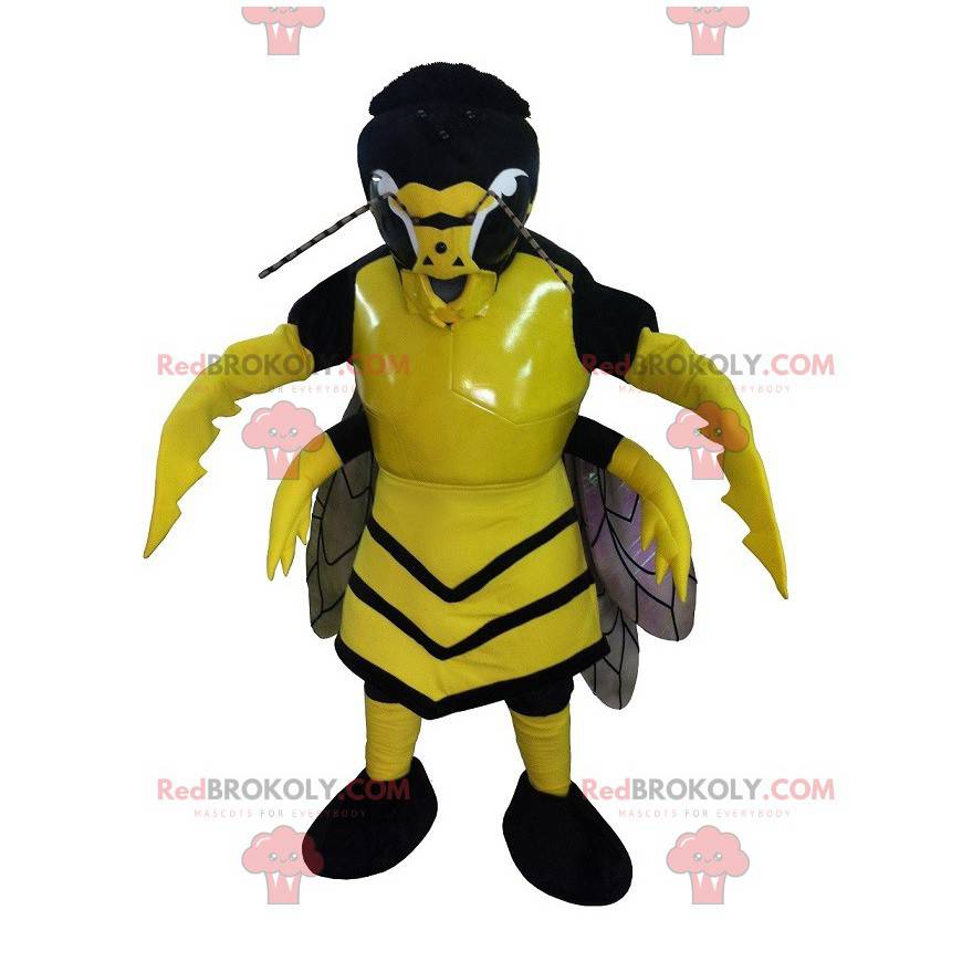 Mascotte del calabrone vespa gialla e nera spaventosa -