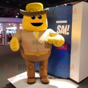 Gold Boxing Glove mascot costume character dressed with a Button-Up Shirt and Hats