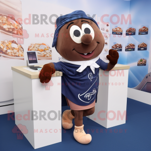 Navy Chocolate Bar mascot costume character dressed with a Running Shorts and Shawls
