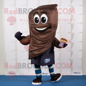 Navy Chocolate Bar mascot costume character dressed with a Running Shorts and Shawls