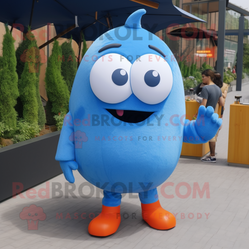 Blue Shakshuka mascot costume character dressed with a Trousers and Hairpins Blue Shakshuka mascot costume character dressed with a Trousers and Hairpins