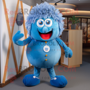 Blue Shakshuka mascot costume character dressed with a Trousers and Hairpins