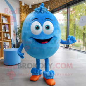 Blue Shakshuka mascot costume character dressed with a Trousers and Hairpins