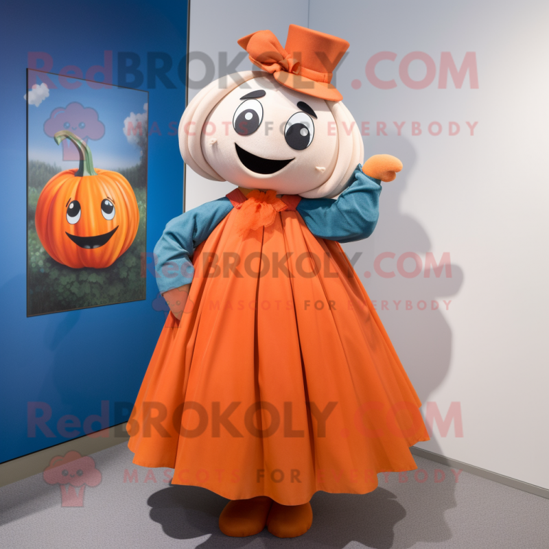 nan Pumpkin mascot costume character dressed with a Circle Skirt and Pocket squares