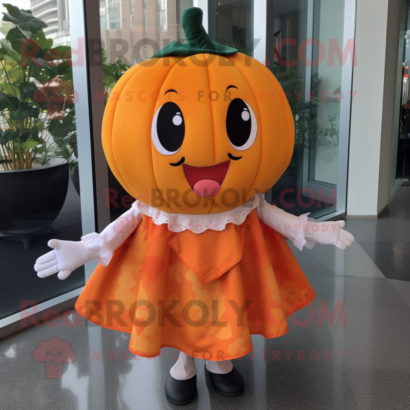 nan Pumpkin mascot costume character dressed with a Circle Skirt and Pocket squares